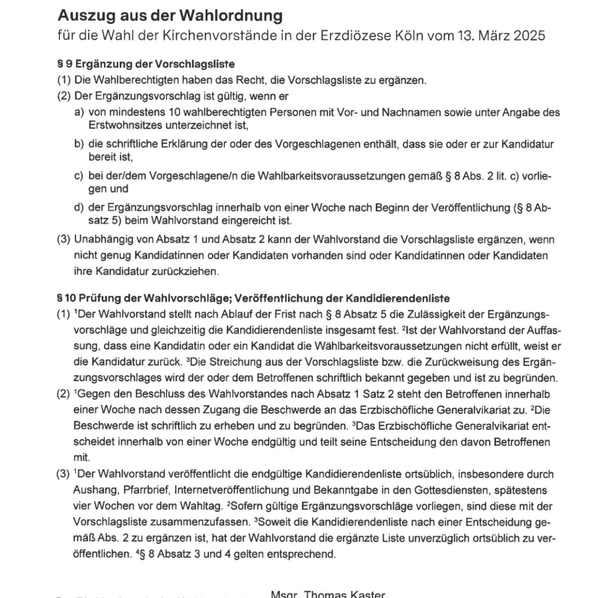 Auszug aus der Wahlordnung