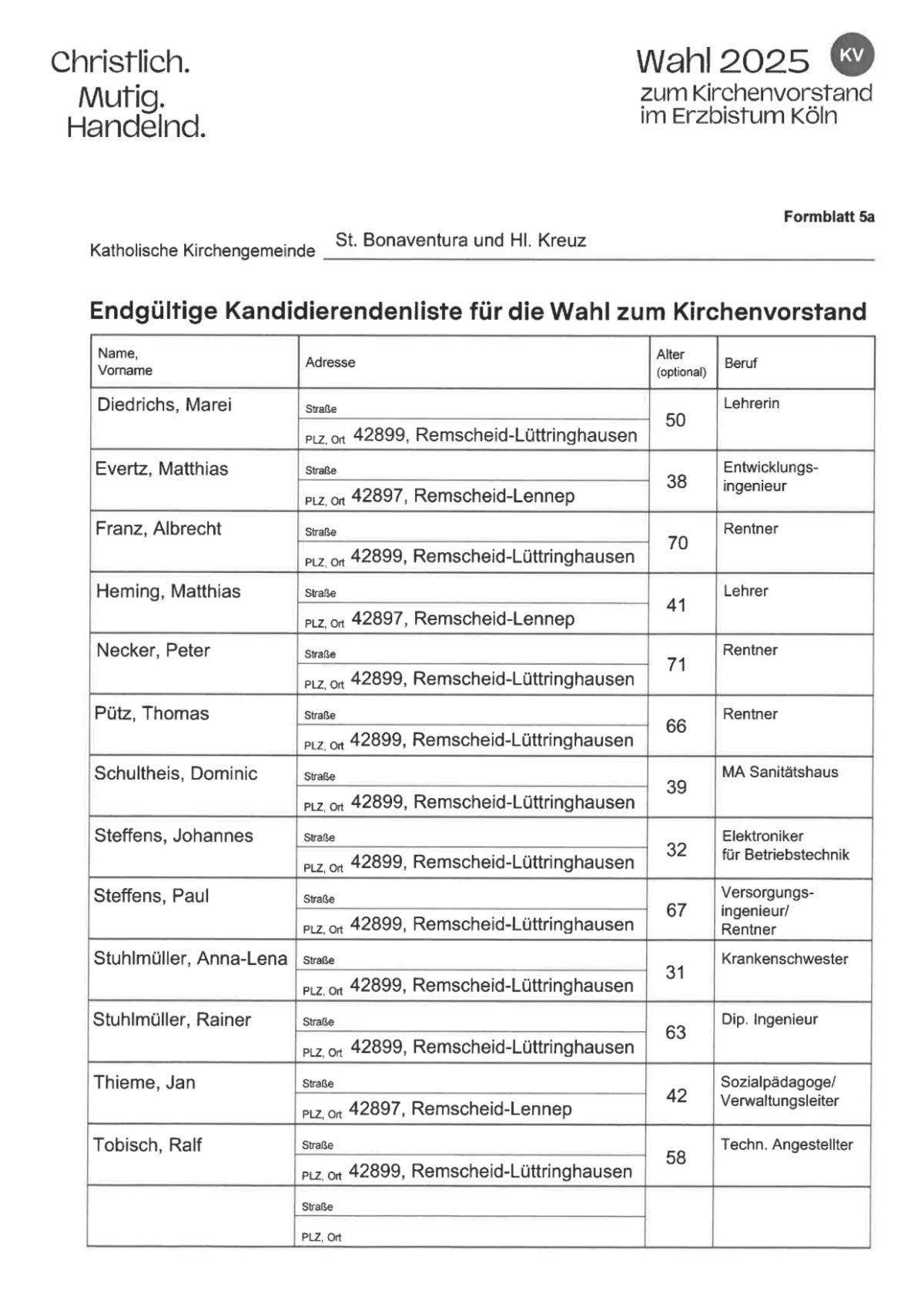 KV-Wahl-2025 Endgültige Kandidierendenliste